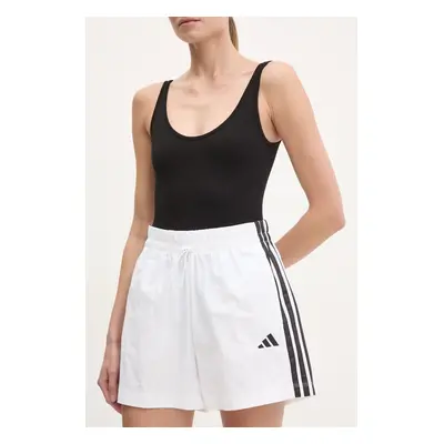 Kraťasy adidas Essentials dámské, bílá barva, vzorované, high waist, JE1310