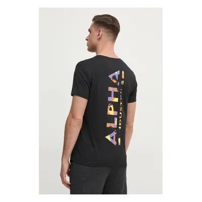 Bavlněné tričko Alpha Industries černá barva, s potiskem, 128507CP