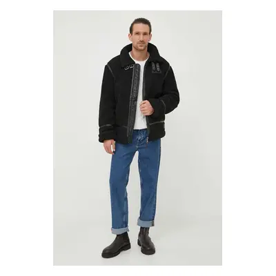 Bunda Alpha Industries B3 Teddy pánská, černá barva, přechodná, oversize