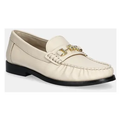 Kožené mokasíny Tommy Hilfiger SOFT LEATHER HORSEBIT LOAFER dámské, béžová barva, na plochém pod