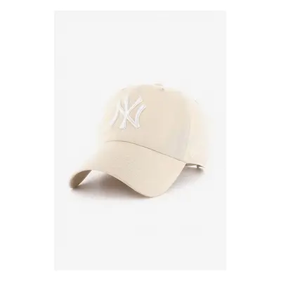 Bavlněná baseballová čepice 47brand MLB New York Yankees béžová barva, s aplikací, B-RGW17GWSNL-