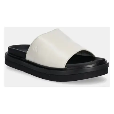 Pantofle Calvin Klein Jeans FLAT MOLDED SANDAL SLIDE dámské, šedá barva, YW0YW01710