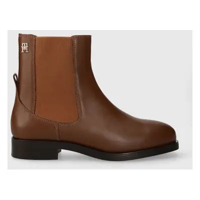 Kožené kotníkové boty Tommy Hilfiger ELEVATED ESSENT THERMO BOOTIE dámské, hnědá barva, na ploch