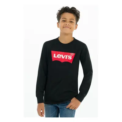 Dětské tričko s dlouhým rukávem Levi's černá barva, s potiskem