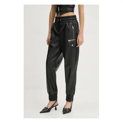 Kalhoty Karl Lagerfeld Jeans dámské, černá barva, kapsáče, high waist, A1W10059