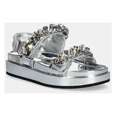 Sandály Tory Burch Kira Embellished Sport Sandal dámské, stříbrná barva, na platformě, 164798-02