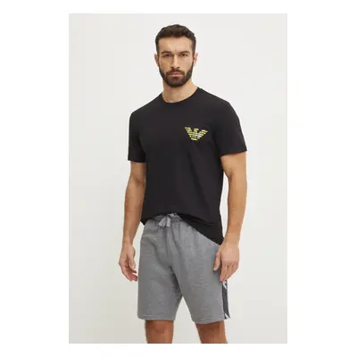 Bavlněné plážové tričko Emporio Armani Underwear černá barva, s potiskem, EM000574 AF12349