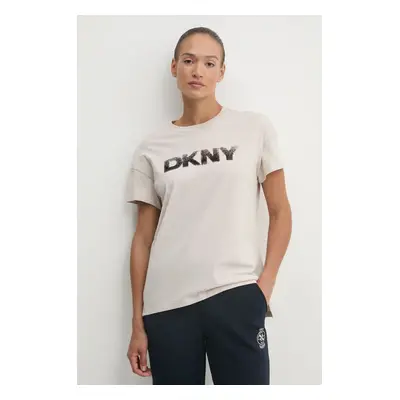 Bavlněné tričko Dkny béžová barva, DP4T1036