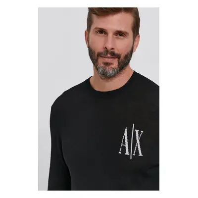 Vlněný svetr Armani Exchange pánský, černá barva, lehký