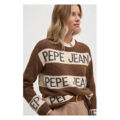 Svetr z vlněné směsi Pepe Jeans HELMI dámský, hnědá barva, PL702226