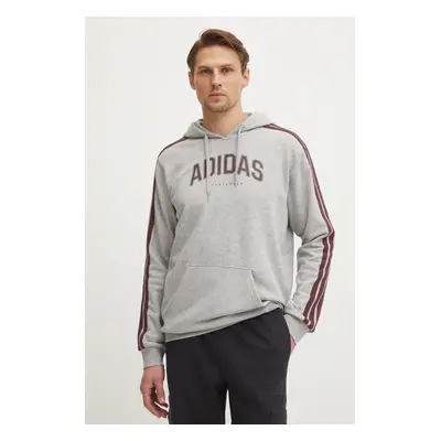 Mikina adidas Collegiate pánská, šedá barva, s kapucí, s potiskem, JV6505