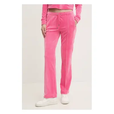 Velurové teplákové kalhoty Juicy Couture TINA TRACK PANT růžová barva, s aplikací, JCAPW045