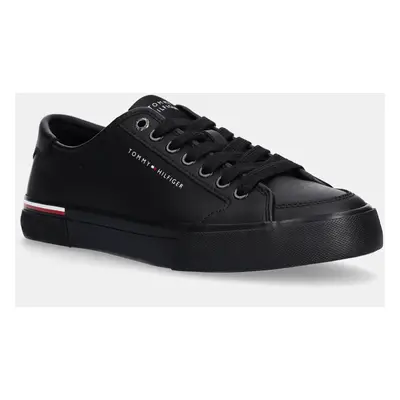 Kožené sneakers boty Tommy Hilfiger CORE CORPORATE VULC LEATHER černá barva, FM0FM05399