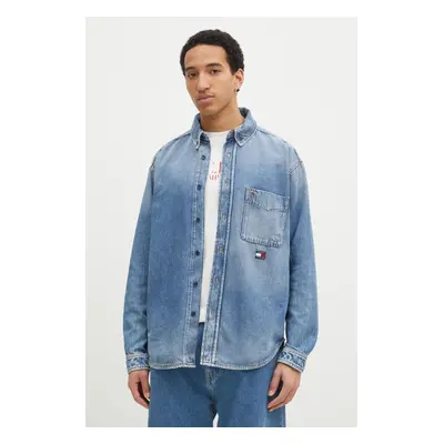 Džínová košile Tommy Jeans pánská, modrá barva, relaxed, s límečkem button-down, DM0DM20650