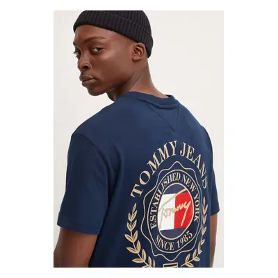 Bavlněné tričko Tommy Jeans tmavomodrá barva, s potiskem, DM0DM18540