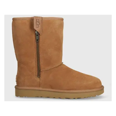 Semišové sněhule UGG Classic Short Bailey Zip hnědá barva, 1144043