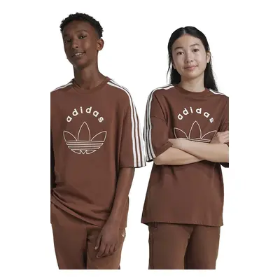 Dětské bavlněné tričko adidas Originals TEE hnědá barva, s aplikací, IY9543