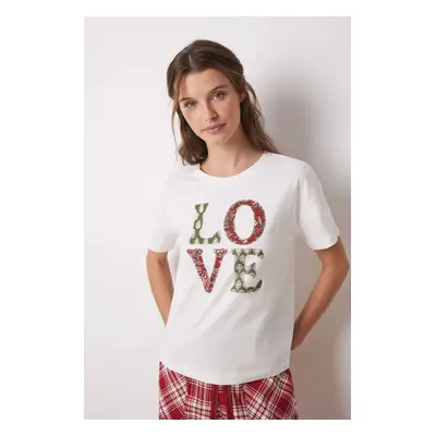 Bavlněné tričko women'secret MIX AND MATCH LOVE ACTUALLY béžová barva, 3278422