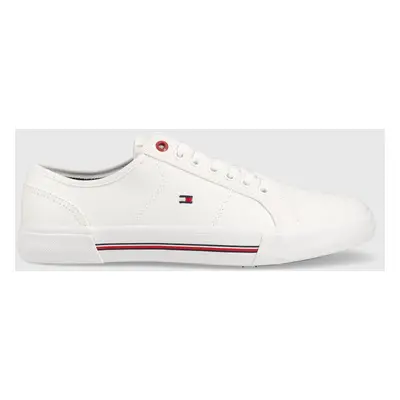 Tenisky Tommy Hilfiger CORE CORPORATE VULC CANVAS pánské, bílá barva, FM0FM04560