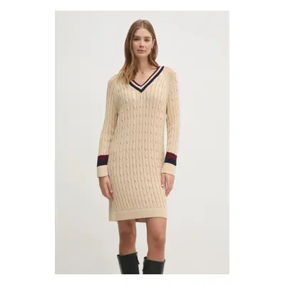 Bavlněné šaty Tommy Hilfiger béžová barva, mini, WW0WW44074