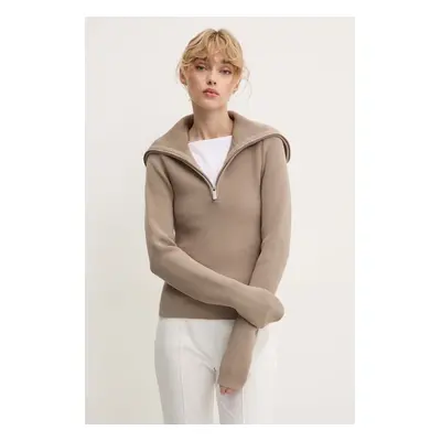 Svetr Remain Zipped Collar Knit dámský, béžová barva, s golfem, 5017693001