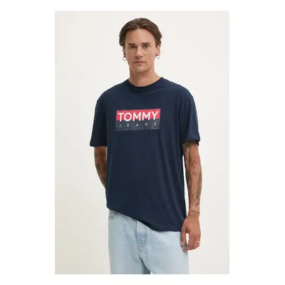 Bavlněné tričko Tommy Jeans tmavomodrá barva, s potiskem, DM0DM19684