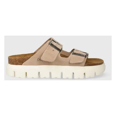 Semišové pantofle Birkenstock X PAPILLIO Arizona Chunky dámské, béžová barva, 1024950