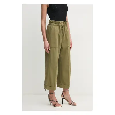 Bavlněné kalhoty Pinko zelená barva, široké, high waist, 104896 A2GC