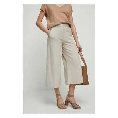 Plátěné kalhoty Medicine dámské, béžová barva, střih culottes, high waist