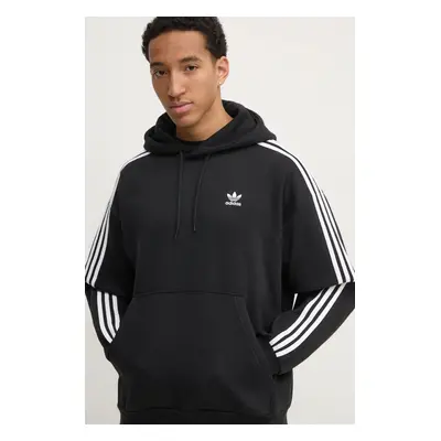 Mikina adidas Originals BAGGY HOODIE pánská, černá barva, s kapucí, vzorovaná, JC6251