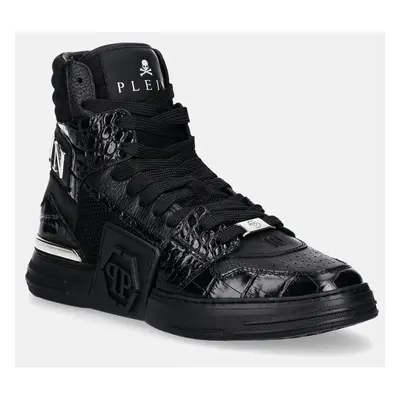 Kožené sneakers boty Philipp Plein Hi-Top Hexagon černá barva, MSC4012 PLE010N 0202