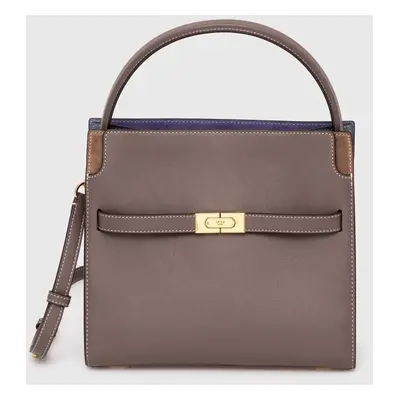 Kožená kabelka Tory Burch Lee Radziwill Small Double šedá barva, 80735.093