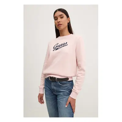 Mikina Guess Jeans dámská, růžová barva, s aplikací, W4YQ11 KC811