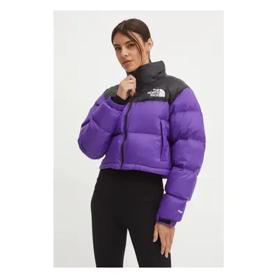 Péřová bunda The North Face Nuptse Short Jacket dámská, fialová barva, zimní, oversize, NF0A5GGE