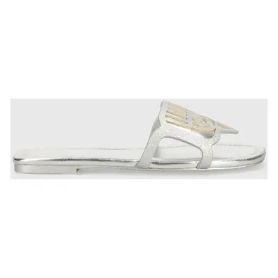 Pantofle Chiara Ferragni Penelope Flat dámské, stříbrná barva, CF3361_004