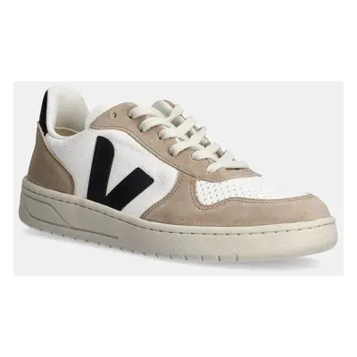 Kožené sneakers boty Veja V-10 CHFREE béžová barva