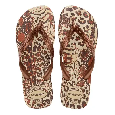 Žabky Havaianas TOP ANIMALS dámské, hnědá barva, na plochém podpatku, 4132920-7440