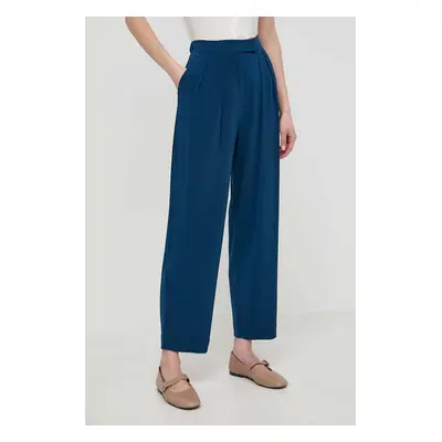 Kalhoty Max Mara Leisure dámské, tmavomodrá barva, střih chinos, high waist, 2416781068600