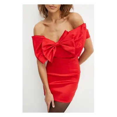 Šaty Bardot MINI BOW DRESS červená barva, mini, 54327DB2