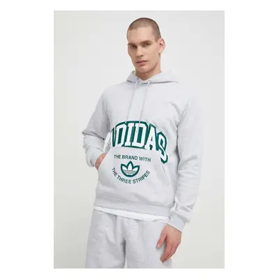 Mikina adidas Originals pánská, šedá barva, s kapucí, s potiskem, IS2928