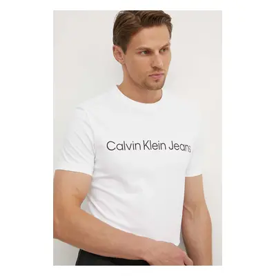 Bavlněné tričko Calvin Klein Jeans bílá barva, s potiskem, J30J322552