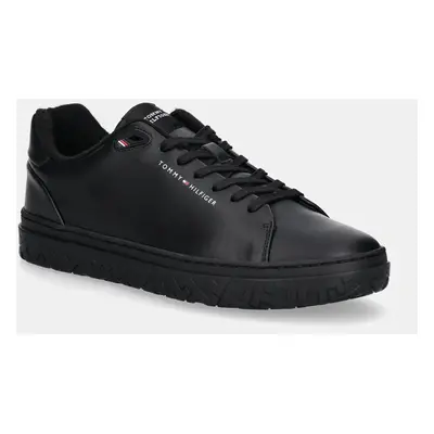 Kožené sneakers boty Tommy Hilfiger COURT THICK CUPSOLE LEATHER černá barva, FM0FM05208