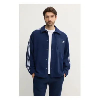 Fleecová košile adidas Originals tmavomodrá barva, regular, s klasickým límcem, IX5217