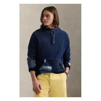 Bavlněná mikina Polo Ralph Lauren pánská, modrá barva, s kapucí, hladká, 710958243