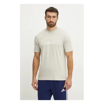 Bavlněné tričko adidas Essentials Linear béžová barva, s potiskem, JE9007