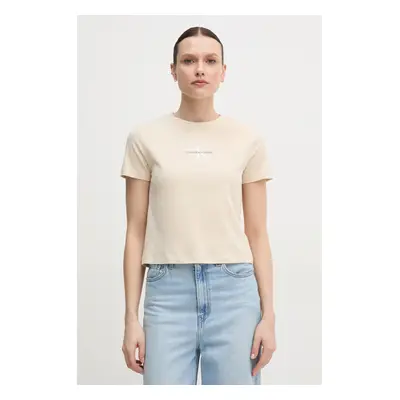 Bavlněné tričko Calvin Klein Jeans béžová barva, J20J223113