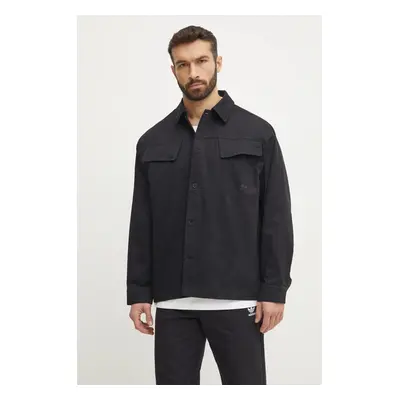 Bavlněná košile adidas Originals Essential černá barva, relaxed, s klasickým límcem, JC9602