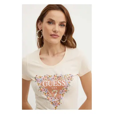 Tričko Guess BOUQUET béžová barva, W4YI72 J1314