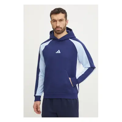 Mikina adidas Essential Colorblock pánská, tmavomodrá barva, s kapucí, vzorovaná, JD8064