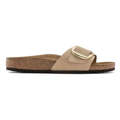 Nubukové pantofle Birkenstock Madrid Big Buckle béžová barva, 1024009